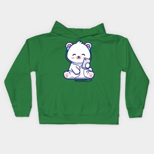 Cute Polar Bear Listening Music Cartoon Kids Hoodie